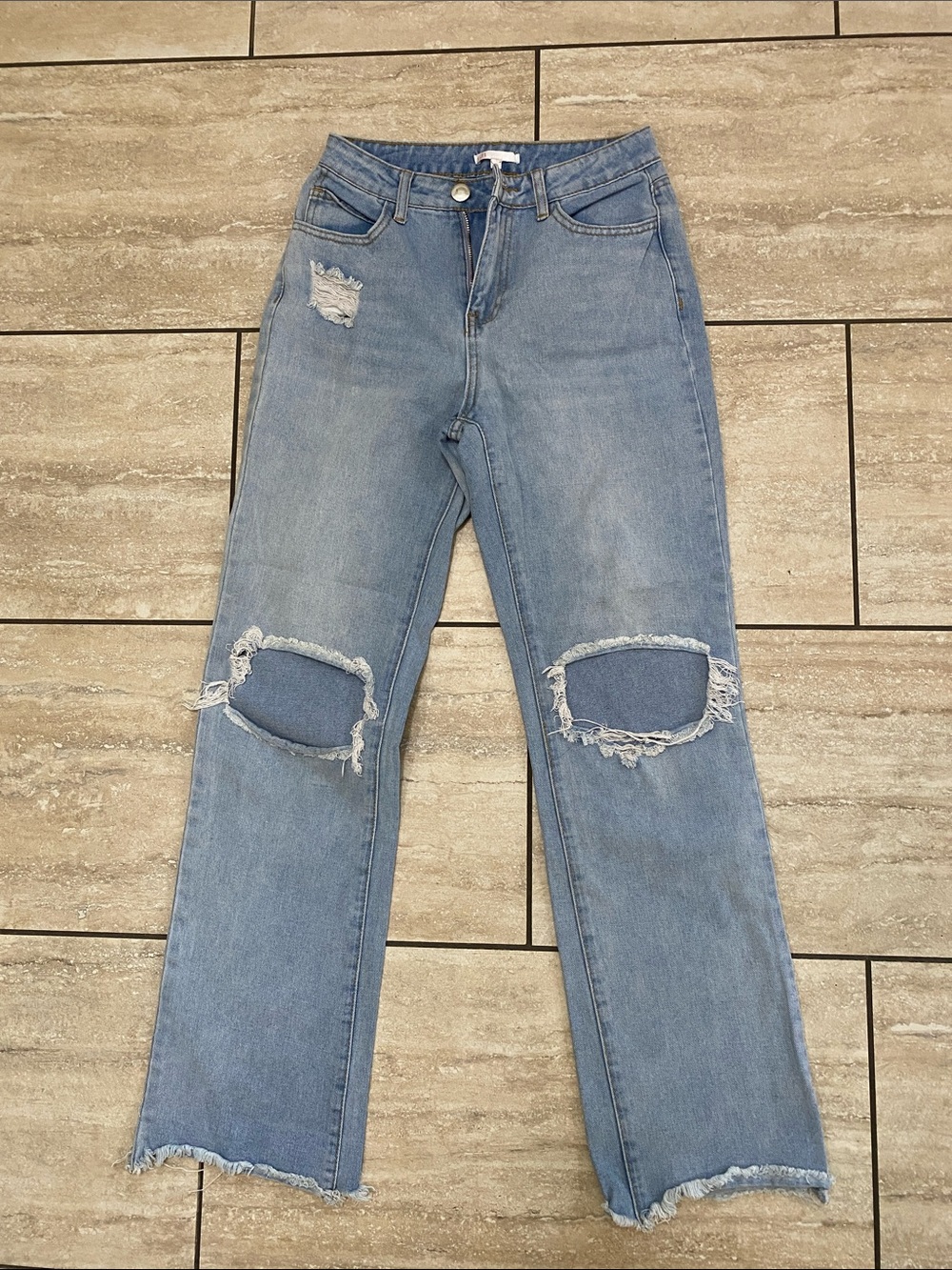 GB Light Blue Straight Leg Distressed Jeans